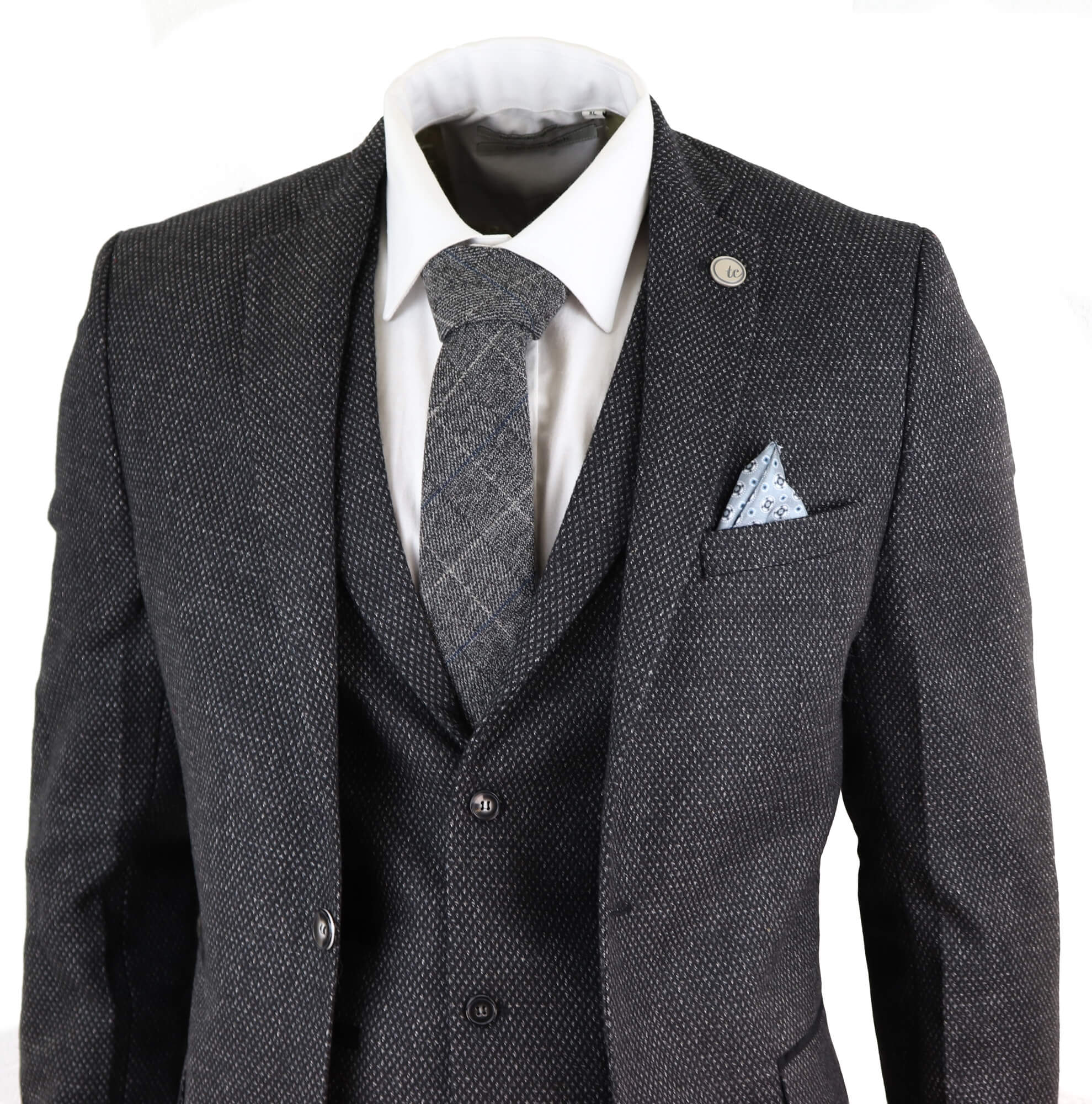 Men's Black Tweed 3 Piece Vintage Suit - STZ14