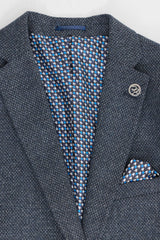 Costum bărbătesc bleumarin din 3 piese cu vestă dublă de nasture