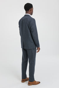 Costum bărbătesc bleumarin din 3 piese cu vestă dublă de nasture