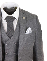 Mens 3 Piece Grey Suit with Double Breasted Waistcoat