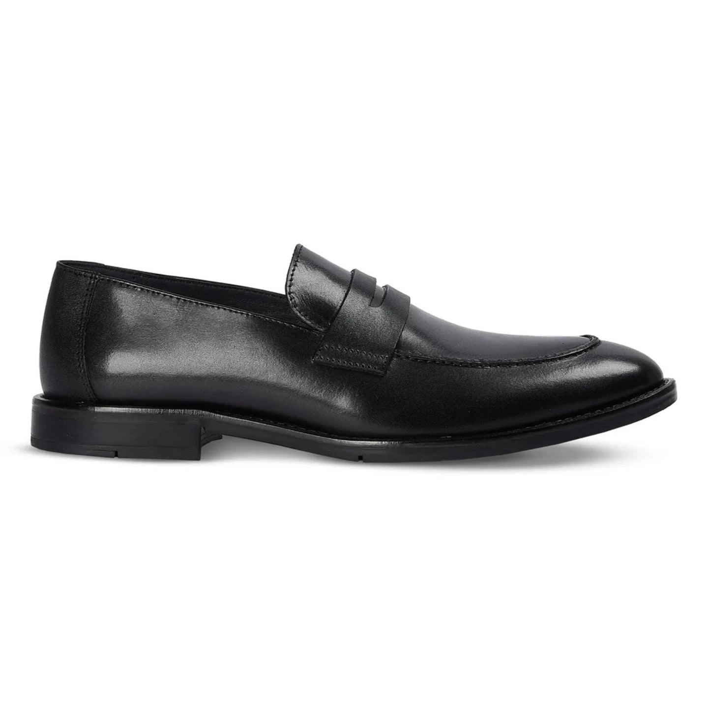 Mocasini bărbătești din piele cu vârf tip moc, negri, model Penny