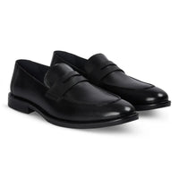 Mocasini bărbătești din piele cu vârf tip moc, negri, model Penny