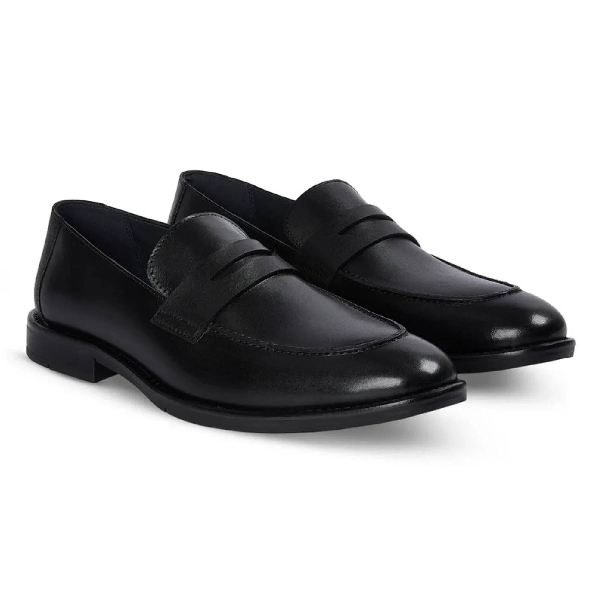 Mocasini bărbătești din piele cu vârf tip moc, negri, model Penny