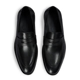 Mocasini bărbătești din piele cu vârf tip moc, negri, model Penny