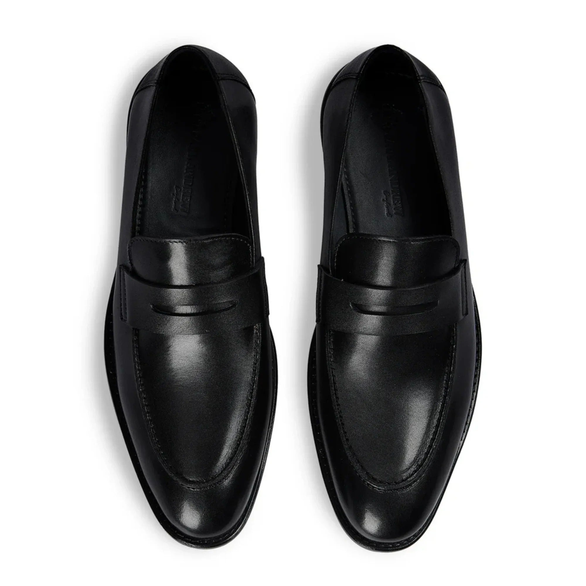 Mocasini bărbătești din piele cu vârf tip moc, negri, model Penny