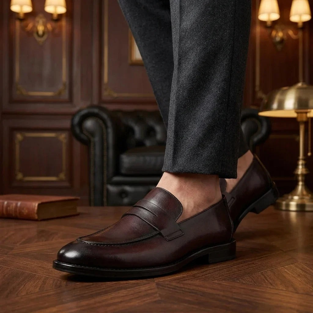 Mocasini bărbătești din piele cu vârf tip moc, maro, model Penny, Ted
