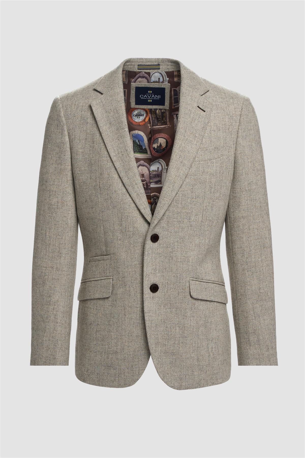 Thomas - Sacou bărbătesc gri clasic din tweed cu model herringbone