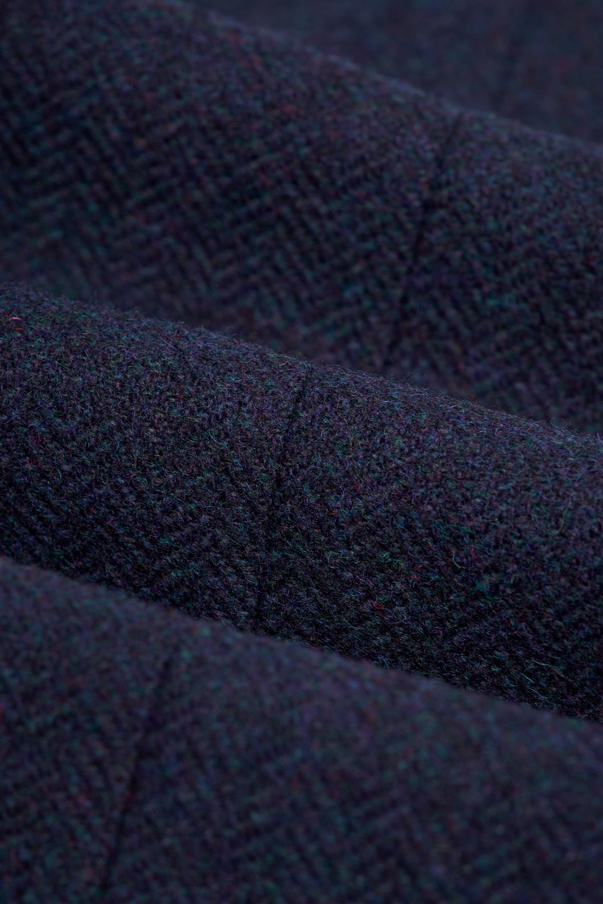 Thomas - Pantaloni bărbătești din tweed cu model herringbone, bleumarin, din amestec de lână