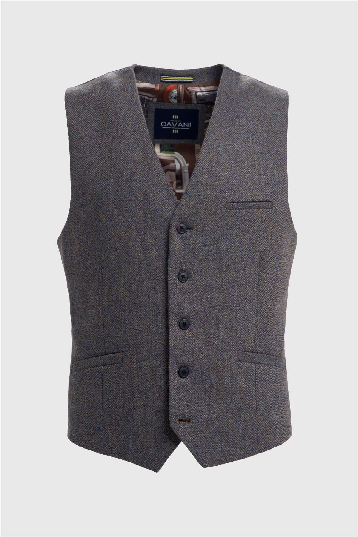 Vestă bărbătească din tweed cu model herringbone, bleumarin, Thomas