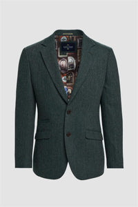 Thomas - Sacou bărbătesc verde măsliniu, model clasic din tweed cu model herringbone