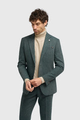 Thomas - Sacou bărbătesc verde măsliniu, model clasic din tweed cu model herringbone
