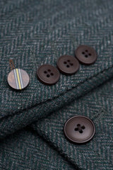 Thomas - Sacou bărbătesc verde măsliniu, model clasic din tweed cu model herringbone