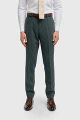Thomas - Pantaloni bărbătești din tweed cu model herringbone, măsliniu, din amestec de lână