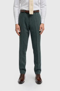 Thomas - Pantaloni bărbătești din tweed cu model herringbone, măsliniu, din amestec de lână