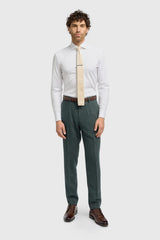Thomas - Pantaloni bărbătești din tweed cu model herringbone, măsliniu, din amestec de lână