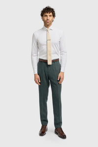 Thomas - Pantaloni bărbătești din tweed cu model herringbone, măsliniu, din amestec de lână