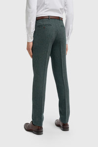Thomas - Pantaloni bărbătești din tweed cu model herringbone, măsliniu, din amestec de lână