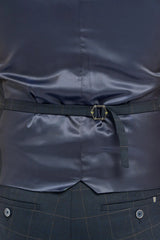 Torino - Vestă bărbătească cu două rânduri de nasturi în carouri bleumarin