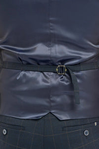 Torino - Vestă bărbătească cu două rânduri de nasturi în carouri bleumarin