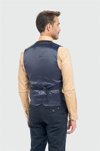 Torino - Vestă bărbătească cu două rânduri de nasturi în carouri bleumarin