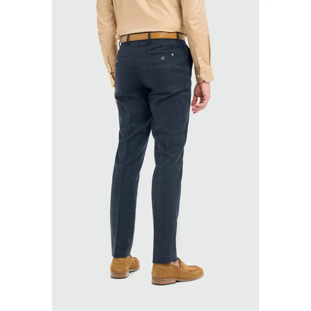 Torino - Pantaloni formali bărbătești în carouri bleumarin