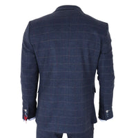 TP-32 - Costum bărbătesc din tweed, stil Gatsby, bleumarin, din 3 piese, din amestec de lână