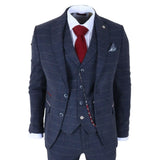 TP-32 - Costum bărbătesc din tweed, stil Gatsby, bleumarin, din 3 piese, din amestec de lână