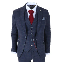 TP-32 - Costum bărbătesc din tweed, stil Gatsby, bleumarin, din 3 piese, din amestec de lână