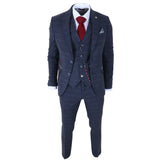 TP-32 - Costum bărbătesc din tweed, stil Gatsby, bleumarin, din 3 piese, din amestec de lână
