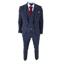 TP-32 - Costum bărbătesc din tweed, stil Gatsby, bleumarin, din 3 piese, din amestec de lână