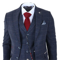 TP-32 - Costum bărbătesc din tweed, stil Gatsby, bleumarin, din 3 piese, din amestec de lână