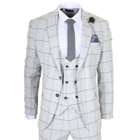 TP-33 - Costum bărbătesc din 3 piese, croială croită, gri, în carouri
