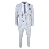 TP-33 - Costum bărbătesc din 3 piese, croială croită, gri, în carouri