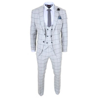 TP-33 - Costum bărbătesc din 3 piese, croială croită, gri, în carouri