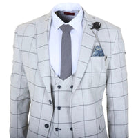 TP-33 - Costum bărbătesc din 3 piese, croială croită, gri, în carouri
