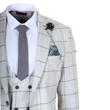 TP-33 - Costum bărbătesc din 3 piese, croială croită, gri, în carouri