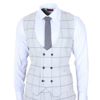 TP-33 - Costum bărbătesc din 3 piese, croială croită, gri, în carouri