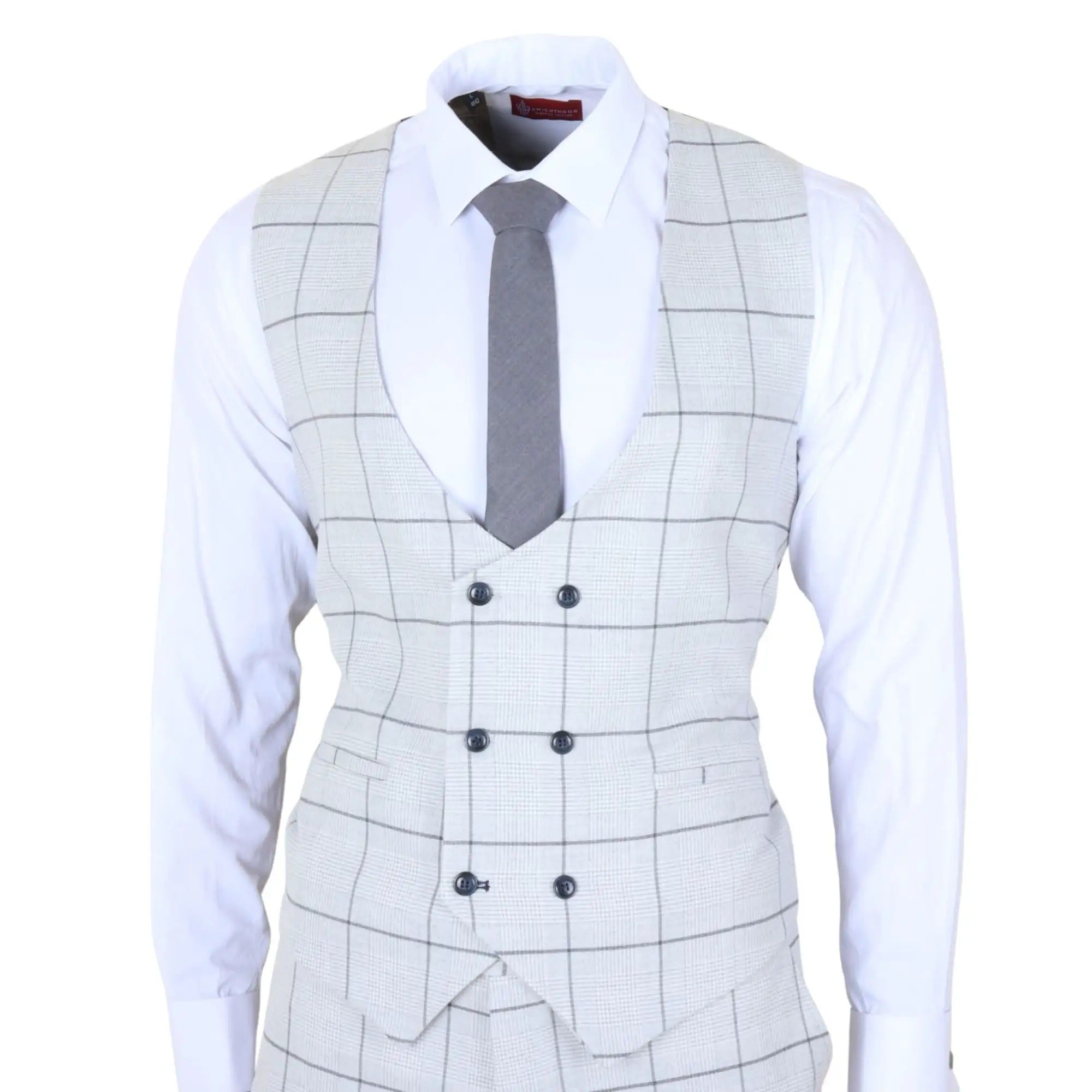TP-33 - Costum bărbătesc din 3 piese, croială croită, gri, în carouri