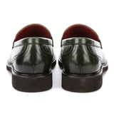 Tristian - Mocasini bărbătești din piele verde cu model herringbone din tweed