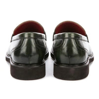 Tristian - Mocasini bărbătești din piele verde cu model herringbone din tweed