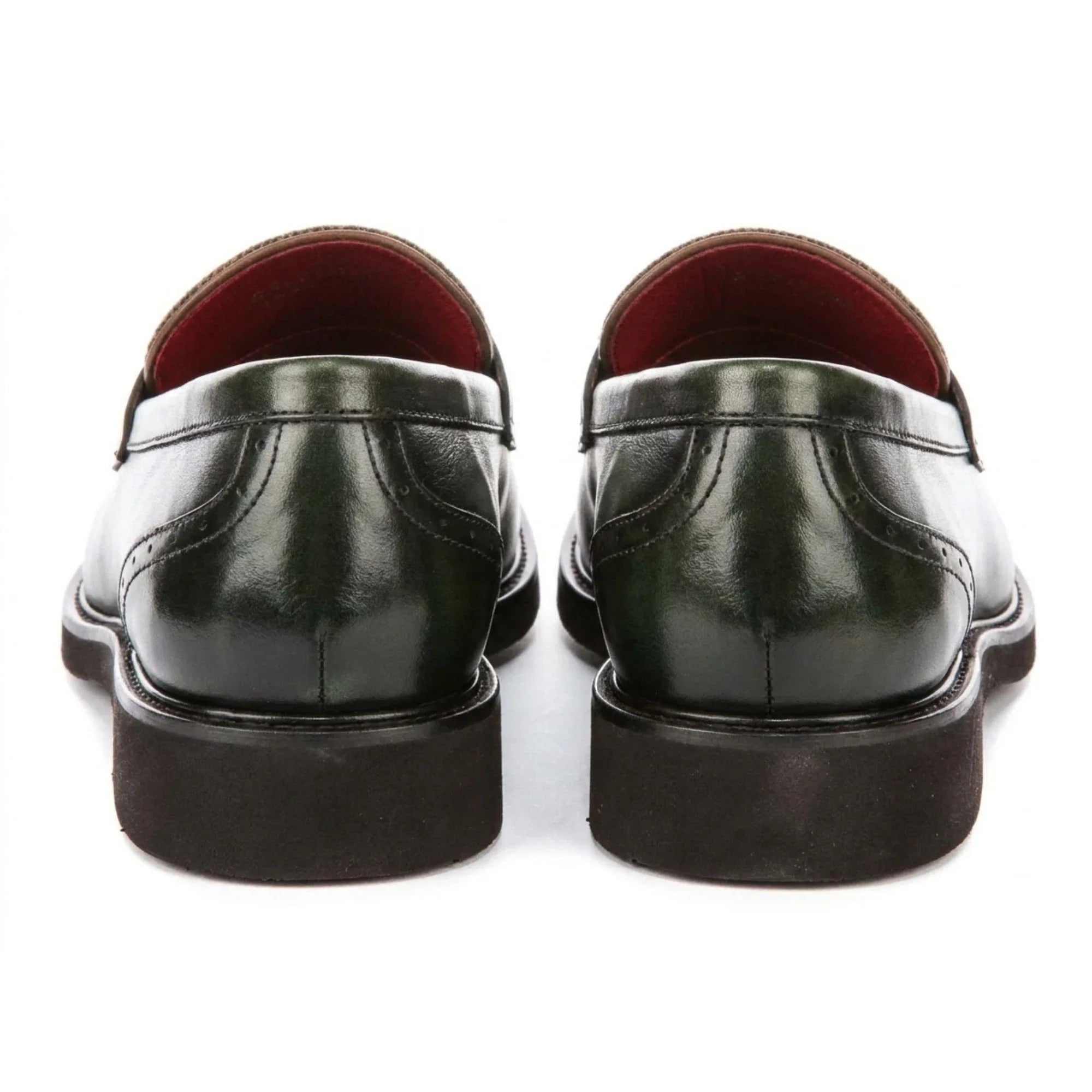 Tristian - Mocasini bărbătești din piele verde cu model herringbone din tweed