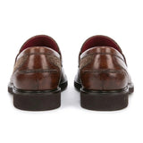 Tristian - Mocasini bărbătești din piele maro deschis, model herringbone, din tweed