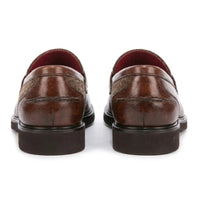 Tristian - Mocasini bărbătești din piele maro deschis, model herringbone, din tweed