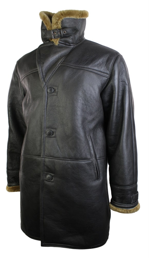 Mens 3/4 Brown Duffle  Real Sheepskin Jacket Classic Brown Ginger