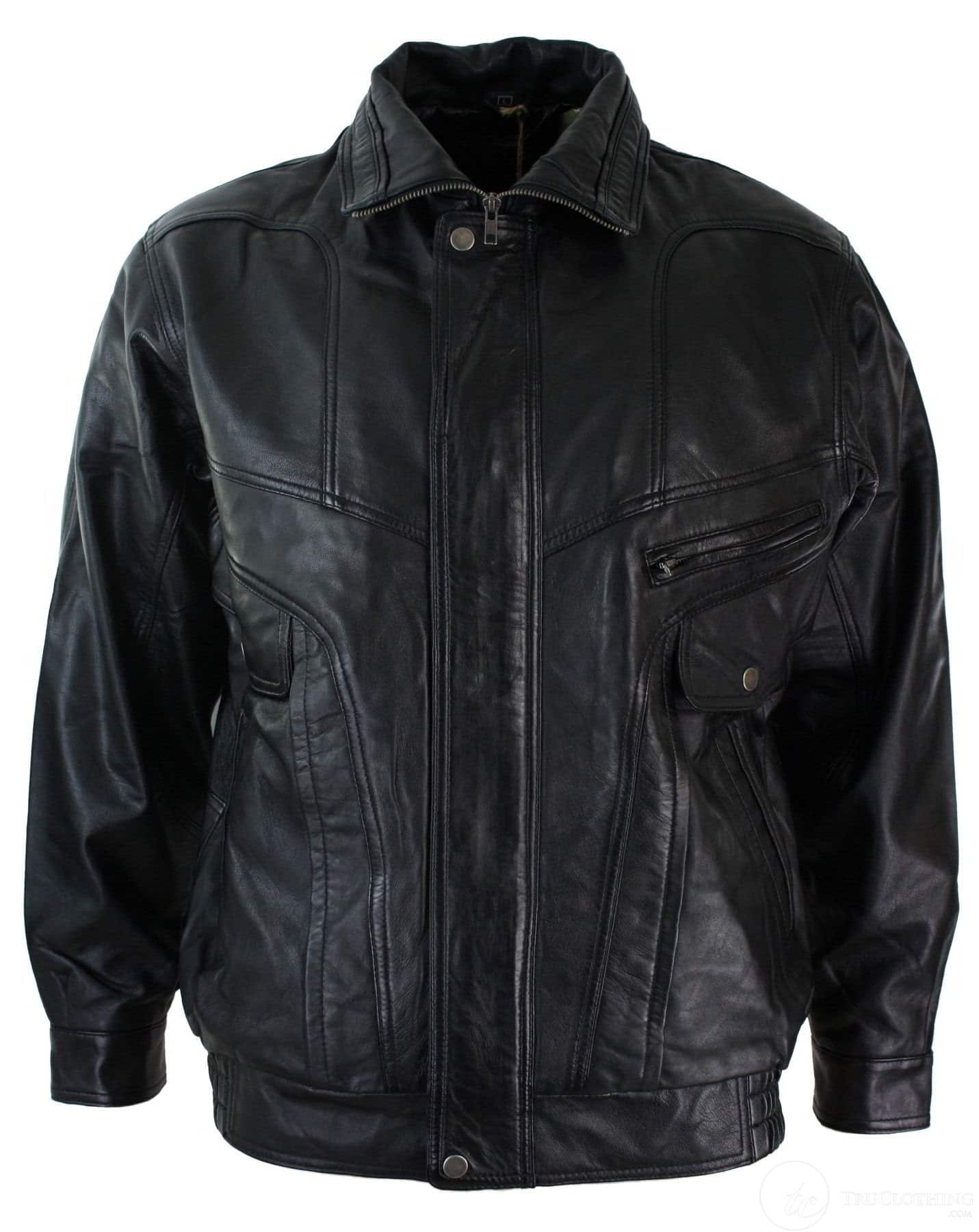 Mens Classic Bomber Black Nubuck Washed Brown Real Leather Jacket-Black