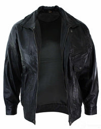 Mens Classic Bomber Black Nubuck Washed Brown Real Leather Jacket-Black