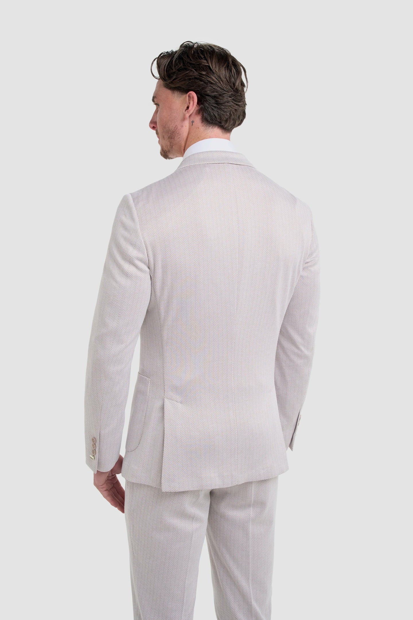 Vasco - Sacou bărbătesc bej cu model herringbone