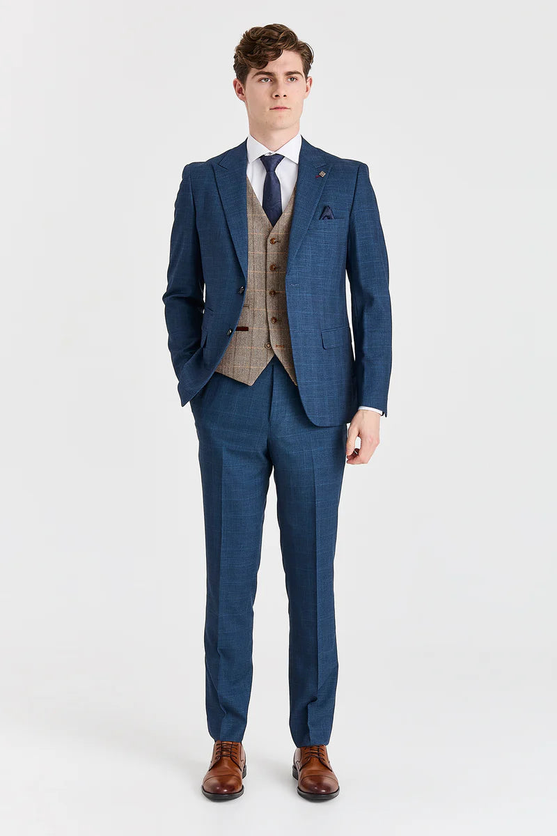 Costum Viceroy bleumarin cu vestă Harris Brown Tweed contrastantă