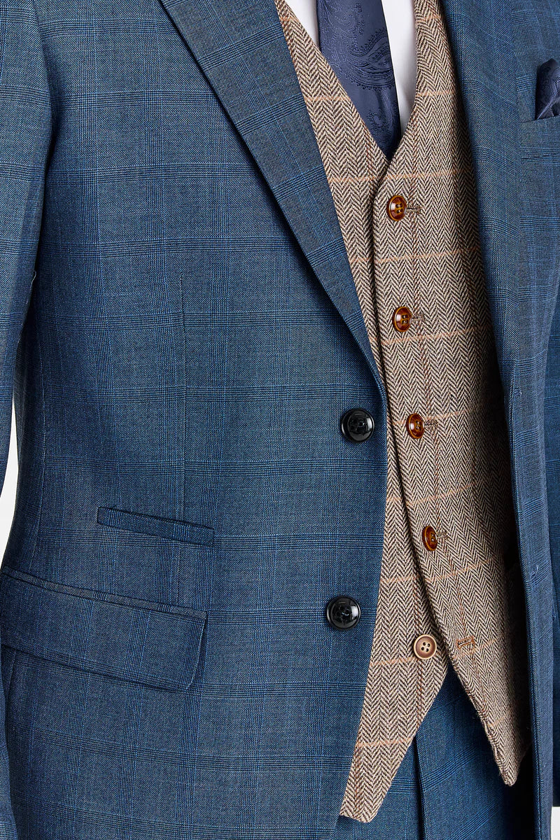 Costum Viceroy bleumarin cu vestă Harris Brown Tweed contrastantă