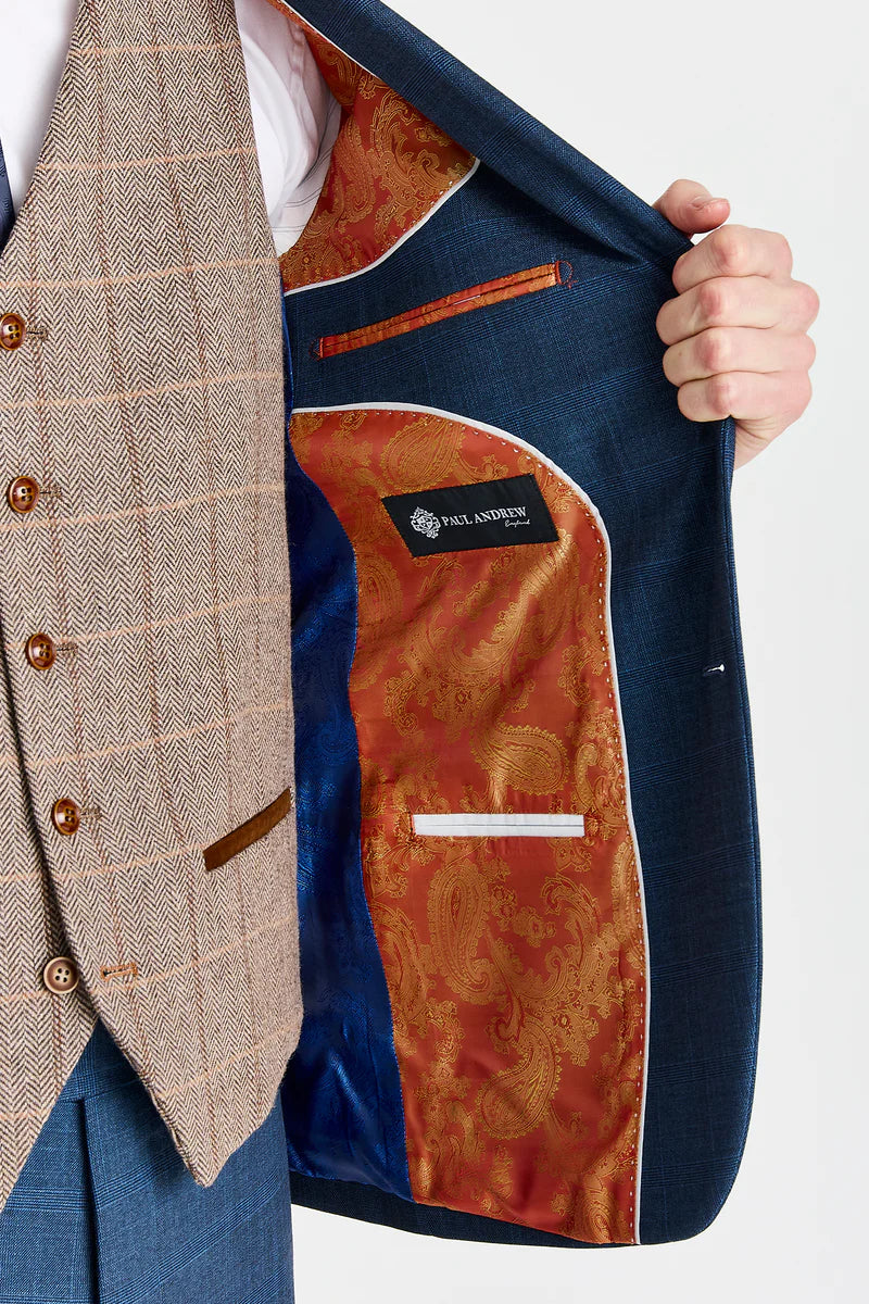 Costum Viceroy bleumarin cu vestă Harris Brown Tweed contrastantă